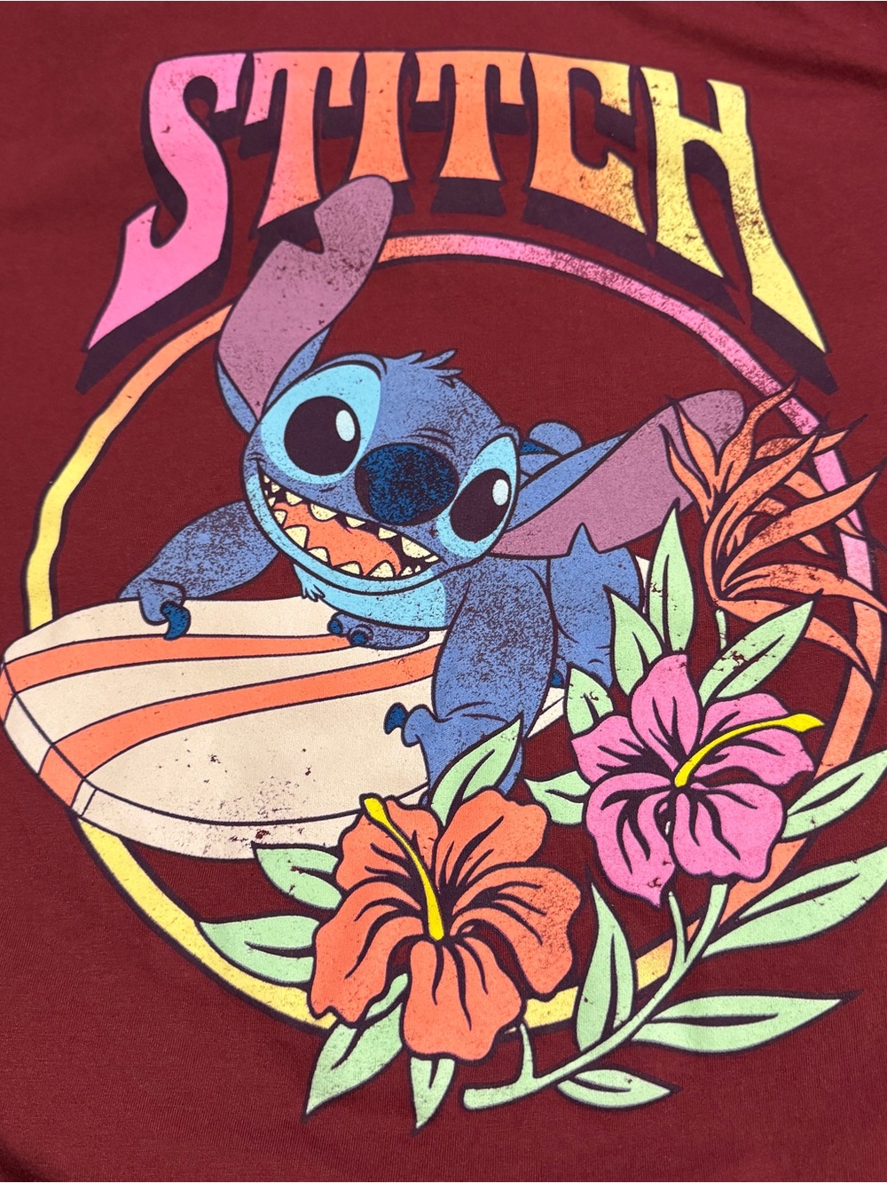 Disney Stitch Junior Girls' Burgundy Graphic Tee